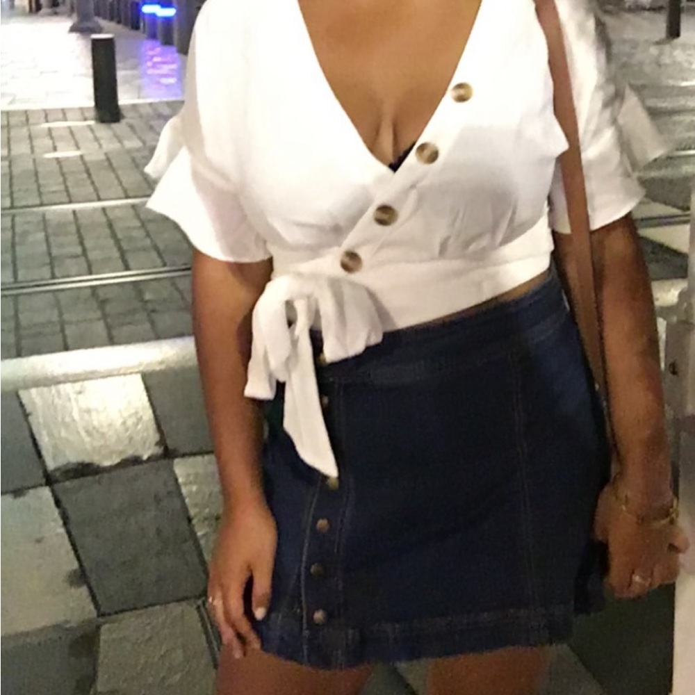 Free People Denim Button Mini Skirt